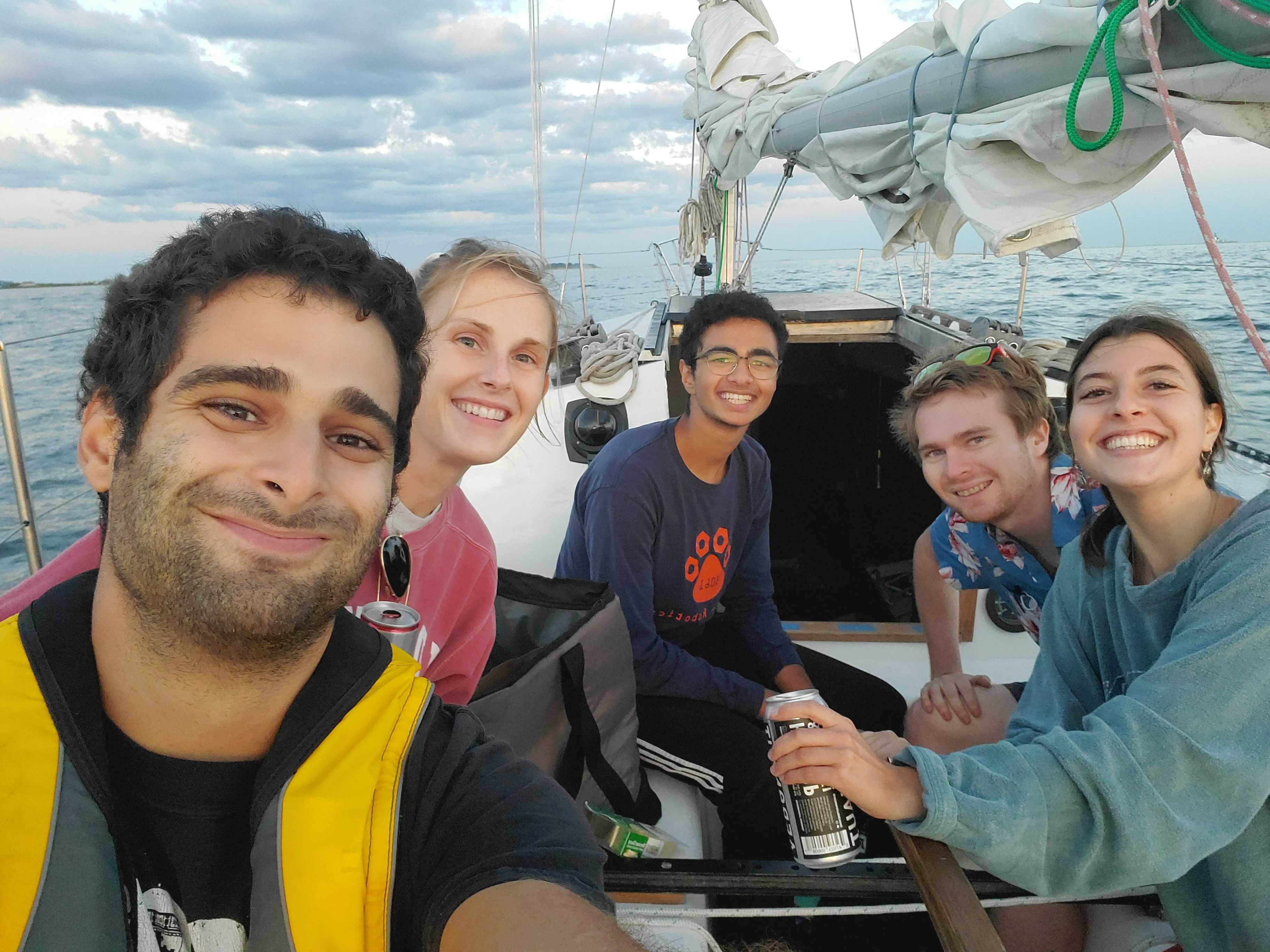 The team, out on Sebastien&rsquo;s sailboat